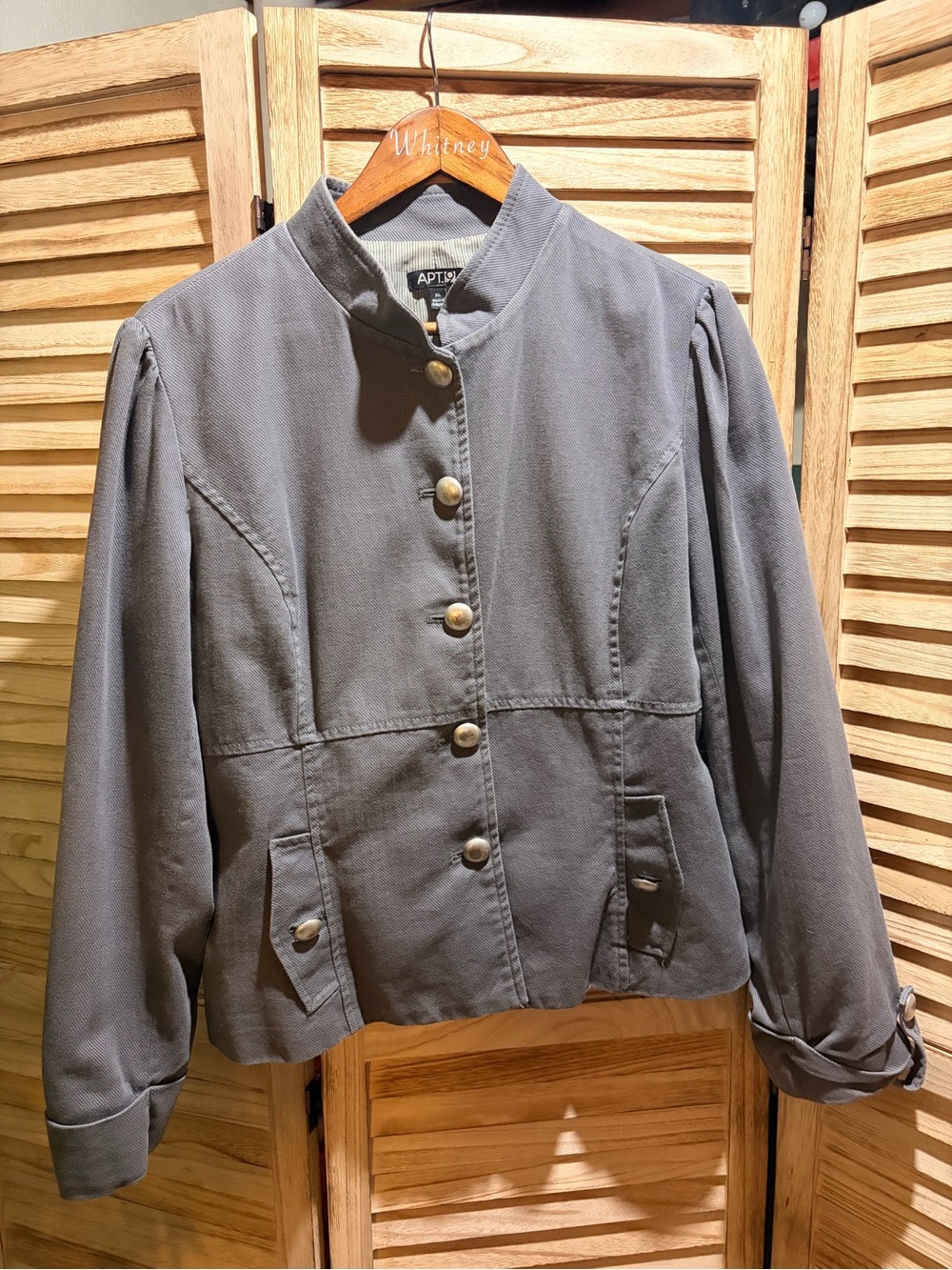 Apt. 9 Women's Slate Gray Buttoned Mandarin Jacket
